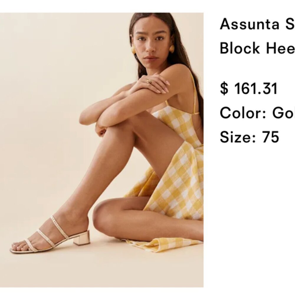 Reformation Assunta Strappy Block Heel Mule Gold - Size 7.5